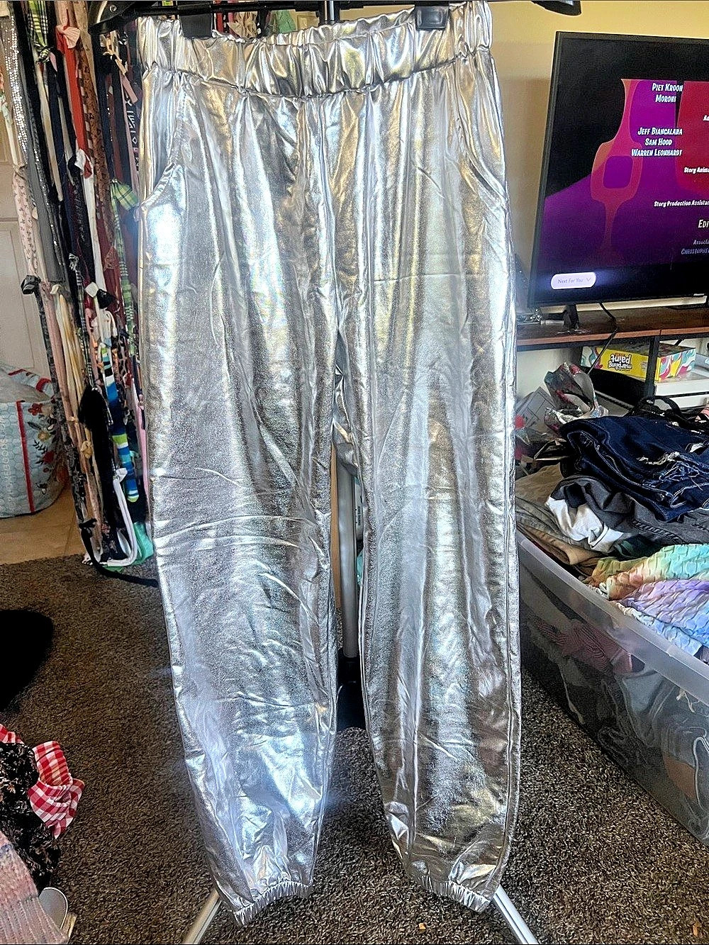 Metallic Silver Wide Leg joggers Size Small Like New